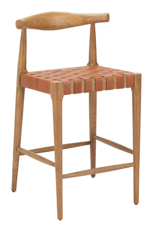 HomeRoots Set of Two 26" Tan Solid Wood Bar Chairs with Leather-Match Upholstery for Stylish Comfort 643968