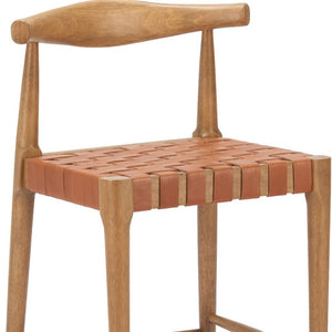 HomeRoots Set of Two 26" Tan Solid Wood Bar Chairs with Leather-Match Upholstery for Stylish Comfort 643968