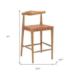 HomeRoots Set of Two 26" Tan Solid Wood Bar Chairs with Leather-Match Upholstery for Stylish Comfort 643968