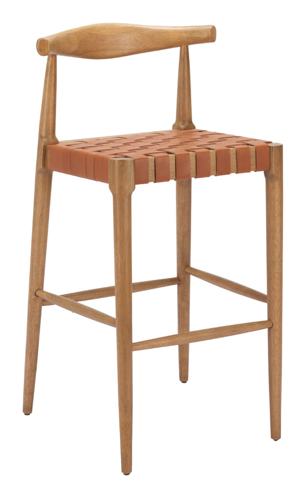 HomeRoots Set of Two 30" Tan Low Back Bar Chairs - Solid Wood Frame with Leather Match for Stylish Comfort 643969