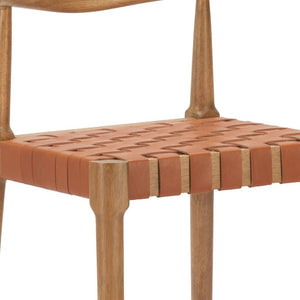 HomeRoots Set of Two 30" Tan Low Back Bar Chairs - Solid Wood Frame with Leather Match for Stylish Comfort 643969