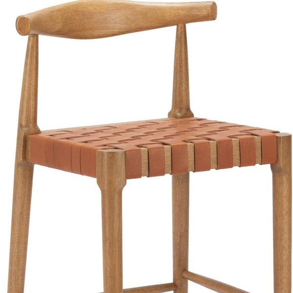 HomeRoots Set of Two 30" Tan Low Back Bar Chairs - Solid Wood Frame with Leather Match for Stylish Comfort 643969