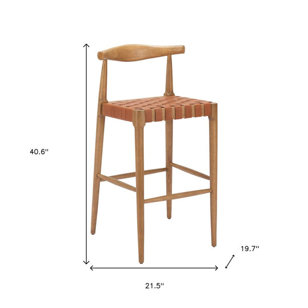 HomeRoots Set of Two 30" Tan Low Back Bar Chairs - Solid Wood Frame with Leather Match for Stylish Comfort 643969
