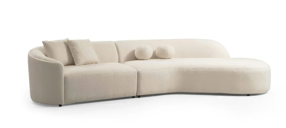 HomeRoots Ivory Boucle Modular Curved Sectional Sofa with Chaise & 4 Toss Pillows - Modern Comfort for Living Rooms 643970