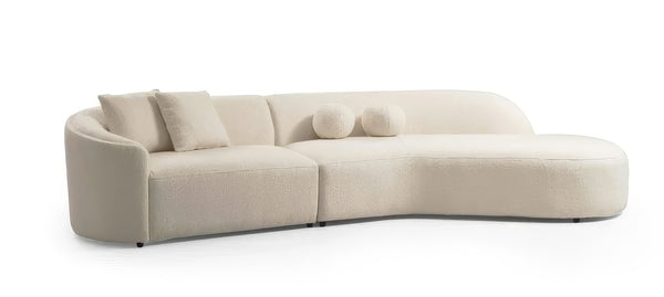 HomeRoots Ivory Boucle Modular Curved Sectional Sofa with Chaise & 4 Toss Pillows - Modern Comfort for Living Rooms 643970