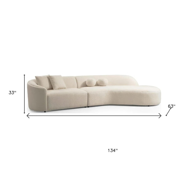 HomeRoots Ivory Boucle Modular Curved Sectional Sofa with Chaise & 4 Toss Pillows - Modern Comfort for Living Rooms 643970