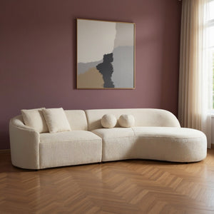 HomeRoots Ivory Boucle Modular Curved Sectional Sofa with Chaise & 4 Toss Pillows - Modern Comfort for Living Rooms 643970