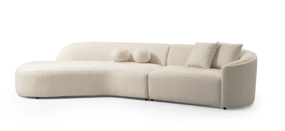 HomeRoots Ivory Boucle Modular Curved Sectional Sofa with Chaise & Toss Pillows for Modern Living Spaces 643971