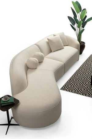 HomeRoots Ivory Boucle Modular Curved Sectional Sofa with Chaise & Toss Pillows for Modern Living Spaces 643971