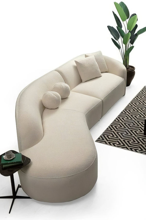 HomeRoots Ivory Boucle Modular Curved Sectional Sofa with Chaise & Toss Pillows for Modern Living Spaces 643971