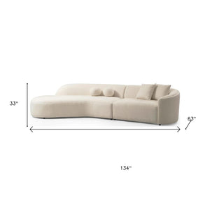 HomeRoots Ivory Boucle Modular Curved Sectional Sofa with Chaise & Toss Pillows for Modern Living Spaces 643971