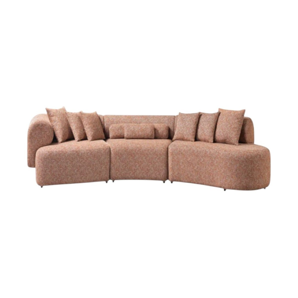 HomeRoots Orange Boucle Modular Curved Sectional Sofa - Plush Comfort, 3-Piece Design with 9 Toss Pillows 643975