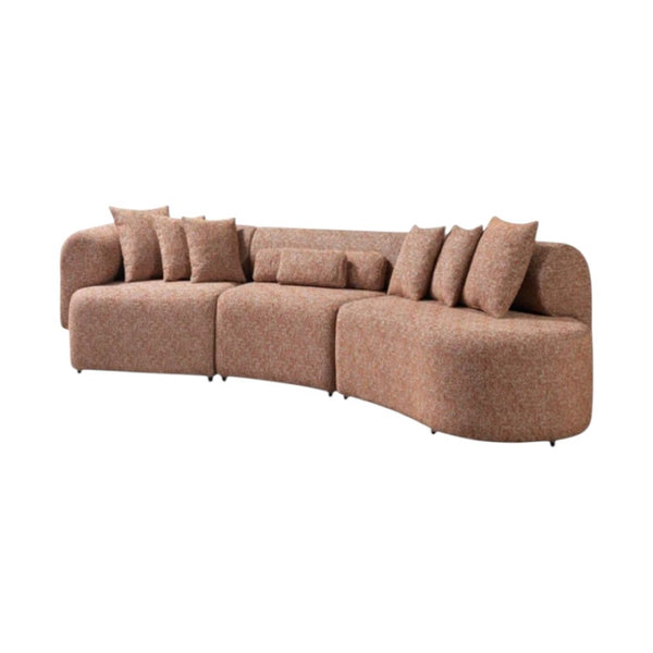 HomeRoots Orange Boucle Modular Curved Sectional Sofa - Plush Comfort, 3-Piece Design with 9 Toss Pillows 643975