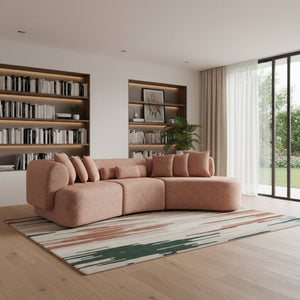 HomeRoots Orange Boucle Modular Curved Sectional Sofa - Plush Comfort, 3-Piece Design with 9 Toss Pillows 643975