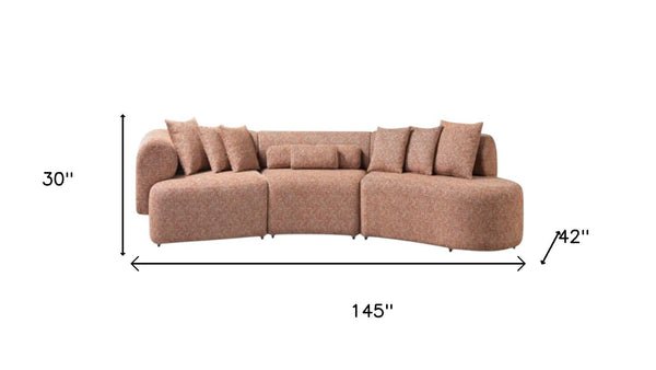 HomeRoots Orange Boucle Modular Curved Sectional Sofa - Plush Comfort, 3-Piece Design with 9 Toss Pillows 643975