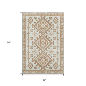 HomeRoots 5' X 8' Modern Burnt Sienna and Beige Geometric Area Rug - Washable, UV-Protected, Pet-Friendly! 643977
