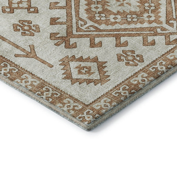 HomeRoots 5' X 8' Modern Burnt Sienna and Beige Geometric Area Rug - Washable, UV-Protected, Pet-Friendly! 643977