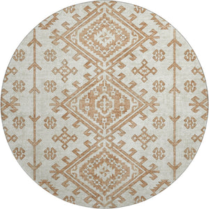 HomeRoots 8' Geometric Round Rug in Burnt Sienna & Beige - Washable, UV-Protected, Durable for High-Traffic Areas 643978