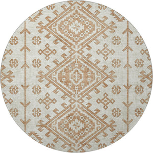 HomeRoots 8' Geometric Round Rug in Burnt Sienna & Beige - Washable, UV-Protected, Durable for High-Traffic Areas 643978
