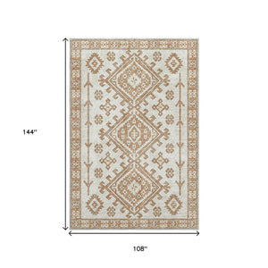 HomeRoots 9' X 12' Stylish Burnt Sienna & Beige Geometric Area Rug - Washable, UV Protected, Durable Design 643980