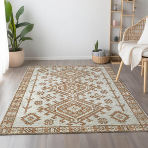 HomeRoots 9' X 12' Stylish Burnt Sienna & Beige Geometric Area Rug - Washable, UV Protected, Durable Design 643980