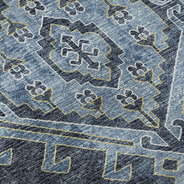 HomeRoots 5' X 8' Geometric Blue Area Rug - Washable, UV-Protected, Stain-Resistant for Modern Home Décor 643983