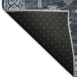 HomeRoots 8' Blue Geometric Washable Round Rug with UV Protection - Perfect for Homes with Kids & Pets! 643984