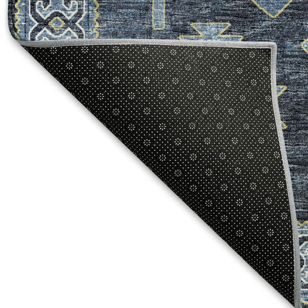 HomeRoots 8' Blue Geometric Washable Round Rug with UV Protection - Perfect for Homes with Kids & Pets! 643984