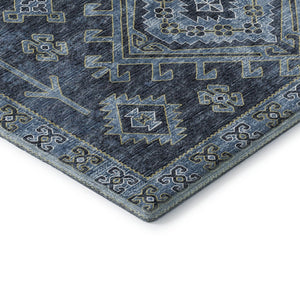 HomeRoots 8' Blue Geometric Washable Round Rug with UV Protection - Perfect for Homes with Kids & Pets! 643984
