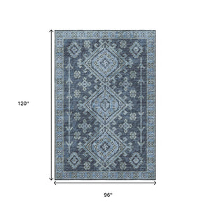 HomeRoots 8' X 10' Stylish Two-Tone Blue Geometric Area Rug - Washable, UV-Protected, Stain-Resistant Design 643985