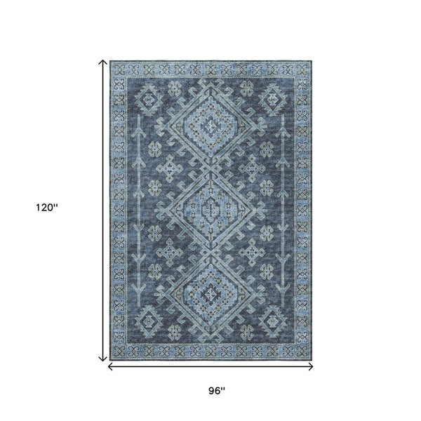 HomeRoots 8' X 10' Stylish Two-Tone Blue Geometric Area Rug - Washable, UV-Protected, Stain-Resistant Design 643985