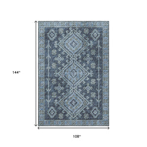 HomeRoots 9' X 12' Blue & Sky Blue Geometric Area Rug - Washable, UV-Protected, Stain-Resistant & Soft! 643986