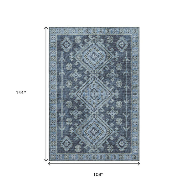 HomeRoots 9' X 12' Blue & Sky Blue Geometric Area Rug - Washable, UV-Protected, Stain-Resistant & Soft! 643986