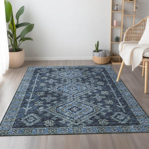 HomeRoots 9' X 12' Blue & Sky Blue Geometric Area Rug - Washable, UV-Protected, Stain-Resistant & Soft! 643986