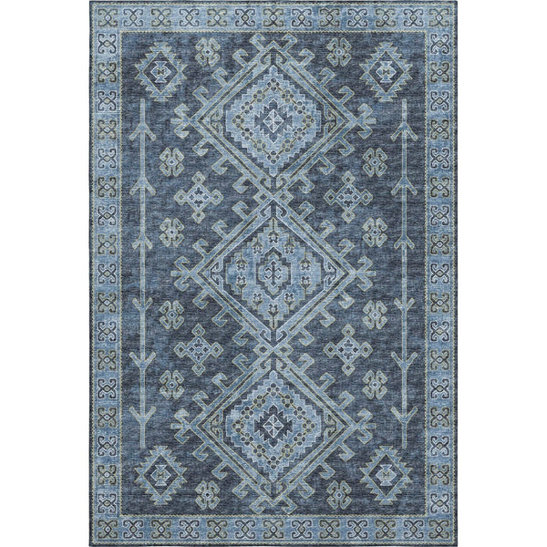 HomeRoots 9' X 12' Blue & Sky Blue Geometric Area Rug - Washable, UV-Protected, Stain-Resistant & Soft! 643986