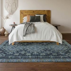 HomeRoots 9' X 12' Blue & Sky Blue Geometric Area Rug - Washable, UV-Protected, Stain-Resistant & Soft! 643986