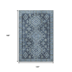 HomeRoots 10' Geometric Blue Area Rug - Washable, UV Protected, Durable Design for Modern Living Spaces 643987