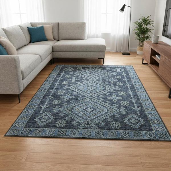 HomeRoots 10' Geometric Blue Area Rug - Washable, UV Protected, Durable Design for Modern Living Spaces 643987
