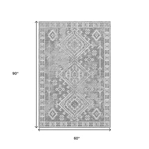 HomeRoots 5' X 8' Ash Gray & Ivory Geometric Washable Area Rug – Durable, UV-Protected, Modern Design for Homes 643989