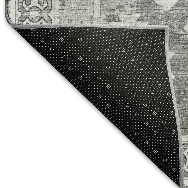 HomeRoots 5' X 8' Ash Gray & Ivory Geometric Washable Area Rug – Durable, UV-Protected, Modern Design for Homes 643989