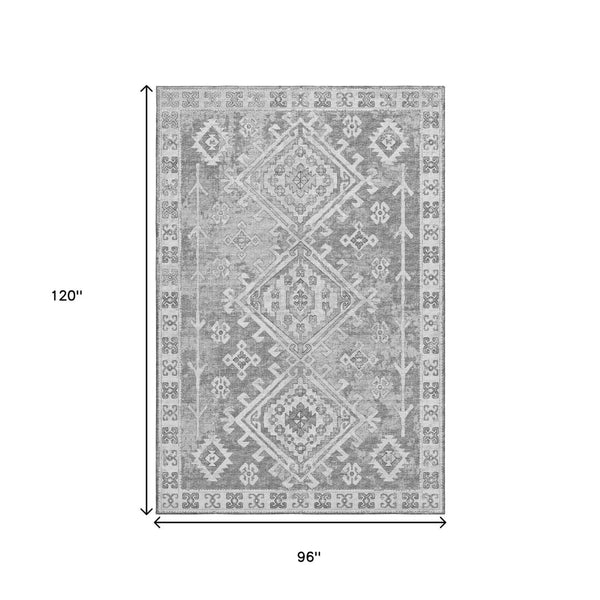 HomeRoots 8' X 10' Stylish Ash Gray & Ivory Geometric Washable Area Rug with UV Protection for Modern Homes 643991
