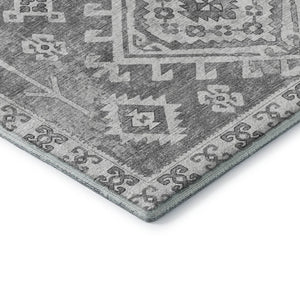 HomeRoots 8' X 10' Stylish Ash Gray & Ivory Geometric Washable Area Rug with UV Protection for Modern Homes 643991