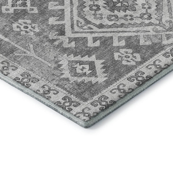 HomeRoots 8' X 10' Stylish Ash Gray & Ivory Geometric Washable Area Rug with UV Protection for Modern Homes 643991