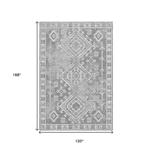 HomeRoots 10' X 14' Geometric Washable Area Rug in Ash Gray & Ivory – UV Protected, Durable, Stylish Design! 643993