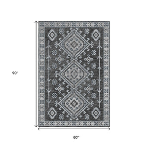 HomeRoots 5' X 8' Stylish Graphite Geometric Area Rug - Washable, UV Protected, Durable for High-Traffic Spaces 643995