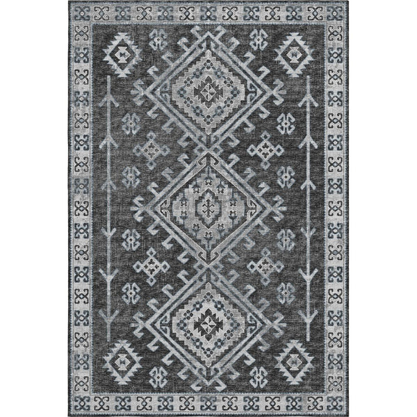 HomeRoots 5' X 8' Stylish Graphite Geometric Area Rug - Washable, UV Protected, Durable for High-Traffic Spaces 643995