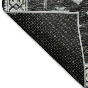 HomeRoots 8' Stylish Graphite & Charcoal Geometric Round Rug - Washable, UV-Protected for Busy Homes 643996