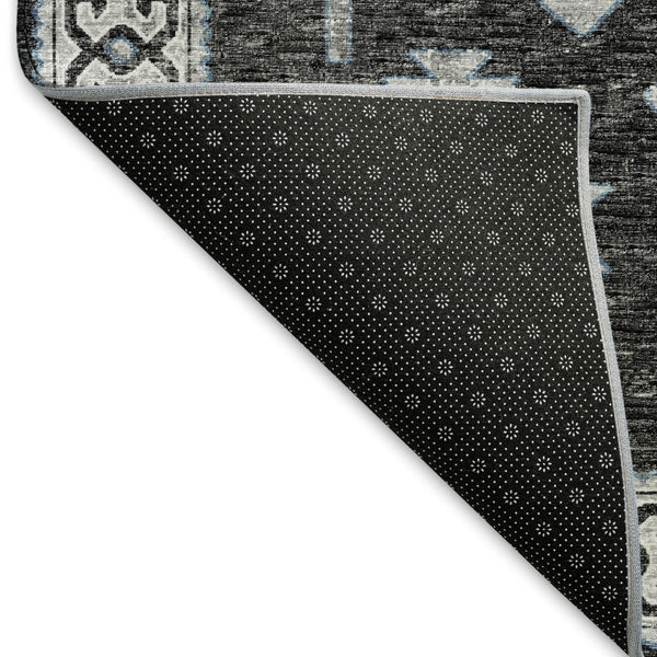 HomeRoots 8' Stylish Graphite & Charcoal Geometric Round Rug - Washable, UV-Protected for Busy Homes 643996