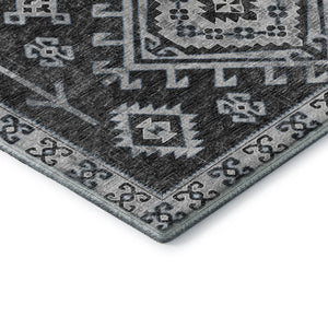 HomeRoots 8' Stylish Graphite & Charcoal Geometric Round Rug - Washable, UV-Protected for Busy Homes 643996