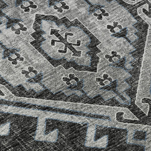 HomeRoots 8' Stylish Graphite & Charcoal Geometric Round Rug - Washable, UV-Protected for Busy Homes 643996